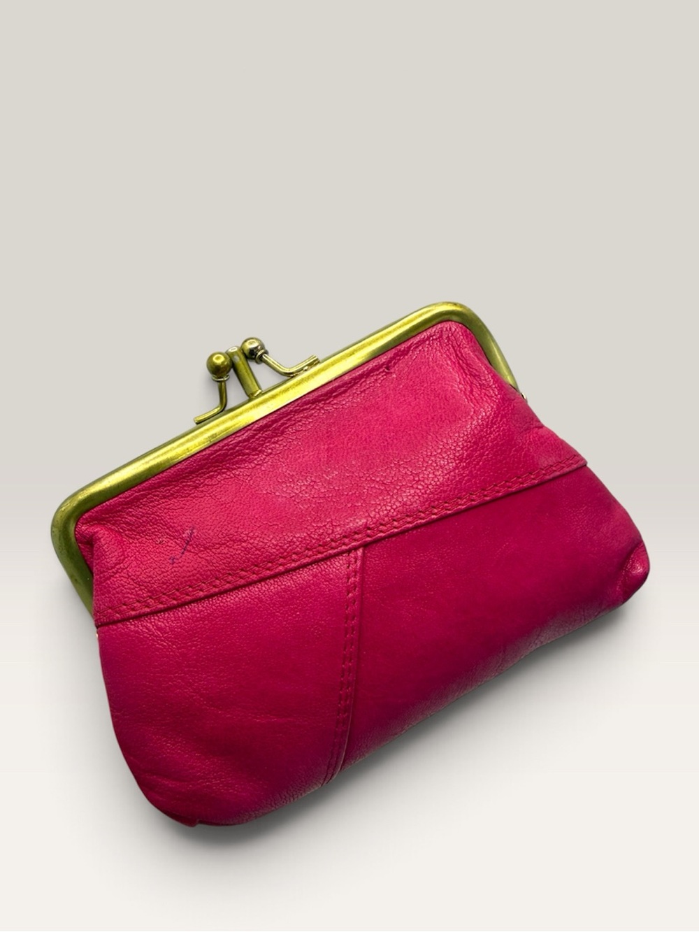 Primehide Leather Double Clip Coin Purse Kisslock Pink